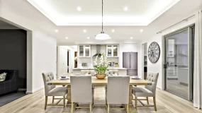 Kitchen and dining area of a house.