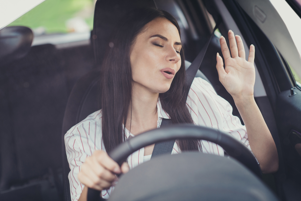 Pretty woman rocks out to her car stereo - car insurance in Georgia